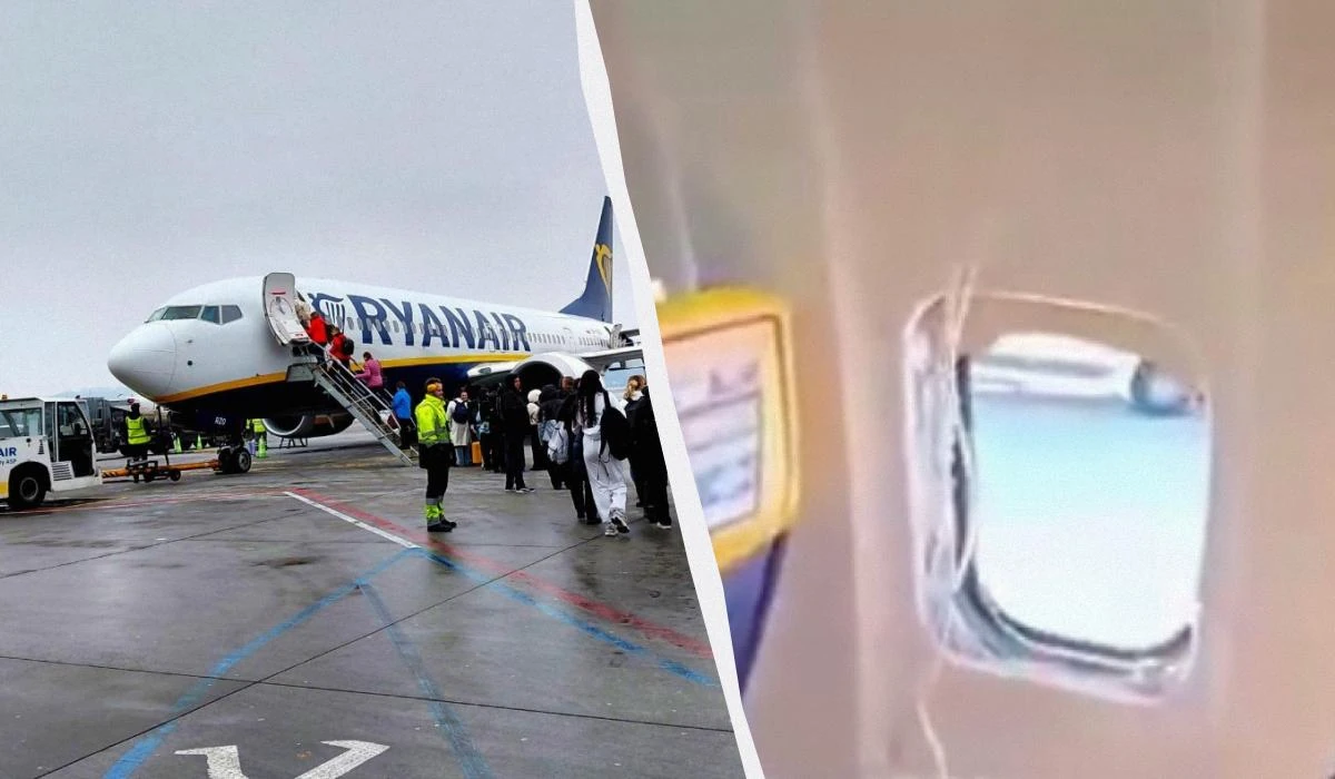 Пошкоджений правий двигун CFM56-7B26 Boeing 737-800 з вибитим ілюмінатором у 11-му ряді